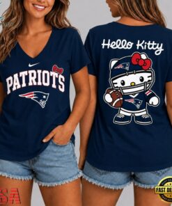 New England Patriots NFL Hello Kitty Football V Neck T Shirt, NFL Team V Neck Tee New England Patriots Nfl Hello Kitty Football V Neck T Shirt