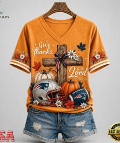 New England Patriots NFL Thanksgiving Faith And Football V Neck T Shirt, NFL Team V Neck Tee New England Patriots Nfl Thanksgiving Faith And Football V Neck T Shirt