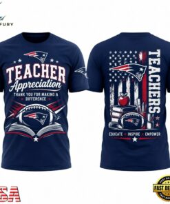 New England Patriots x Teacher Appreciation Night T Shirt, Viral 3D Graphic Tee New England Patriots X Teacher Appreciation Night T Shirt