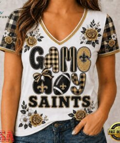 New Orleans Saints NFL Football Flowers Team Pride V Neck T Shirt, NFL Team V Neck Tee New Orleans Saints Nfl Football Flowers Team Pride V Neck T Shirt