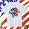 New York Giants and Carolina Hurricanes Heart Logo T Shirt, Trendy 2D Print Shirt New York Giants And Carolina Hurricanes Heart Logo T Shirt