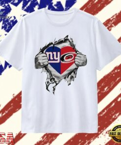New York Giants and Carolina Hurricanes Heart Logo T Shirt, Trendy 2D Print Shirt New York Giants And Carolina Hurricanes Heart Logo T Shirt
