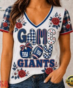 New York Giants NFL Football Flowers Team Pride V Neck T Shirt, NFL Team V Neck Tee New York Giants Nfl Football Flowers Team Pride V Neck T Shirt