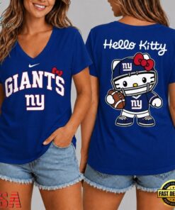 New York Giants NFL Hello Kitty Football V Neck T Shirt, NFL Team V Neck Tee New York Giants Nfl Hello Kitty Football V Neck T Shirt