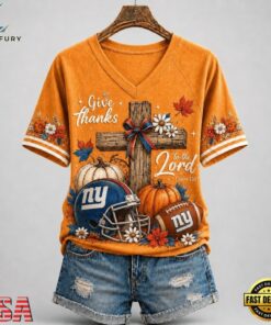 New York Giants NFL Thanksgiving Faith And Football V Neck T Shirt, NFL Team V Neck Tee New York Giants Nfl Thanksgiving Faith And Football V Neck T Shirt