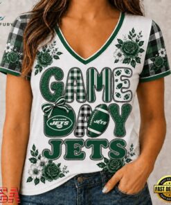 New York Jets NFL Football Flowers Team Pride V Neck T Shirt, NFL Team V Neck Tee New York Jets Nfl Football Flowers Team Pride V Neck T Shirt