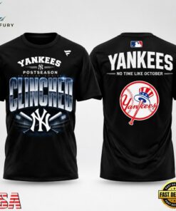 New York Yankees Postseason Clinched No Time Like October Black T Shirt, Viral 3D Graphic Tee New York Yankees Postseason Clinched NO Time Like October Black T Shirt