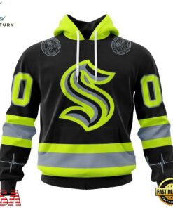 NHL Seattle Kraken Specialized With FireFighter Uniforms Color Hoodie, T Shirt, NHL Hockey 3D Shirt Nhl Seattle Kraken Specialized With Firefighter Uniforms Color Hoodie T Shirt 1
