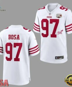Nick Bosa San Francisco 49ers 80th Anniversary Signatures Print Football Jersey, Fashion Football Jersey Nick Bosa San Francisco 49ers 80th Anniversary Signatures Print Football Jersey