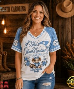 North Carolina Tar Heels NCAA Bow and Floral Team Spirit V Neck T Shirt, NCAA V Neck Fan Shirt North Carolina Tar Heels Ncaa Bow And Floral Team Spirit V Neck T Shirt