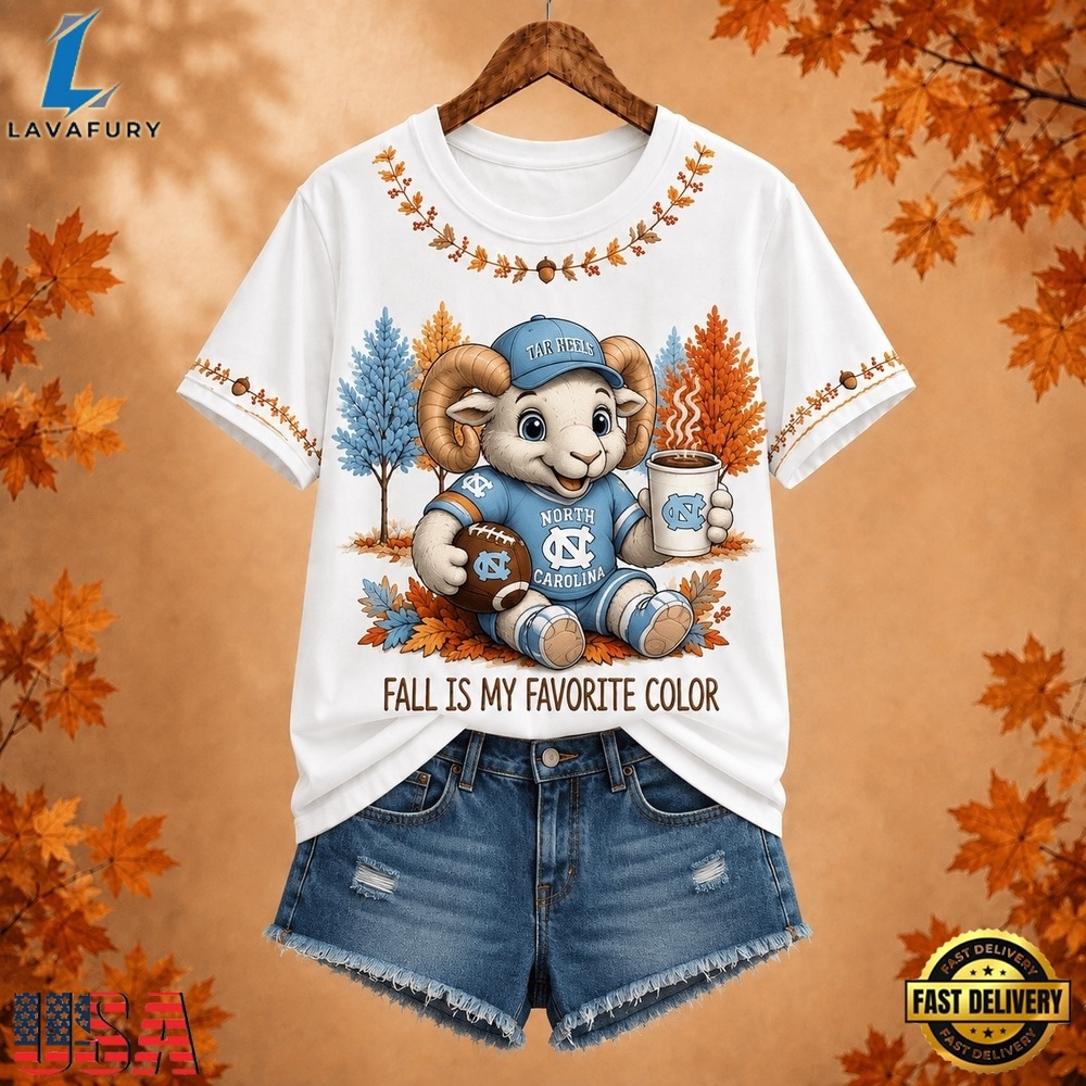 North Carolina Tar Heels NCAA Fall Is My Favorite Color Football Unisex 3D Shirt, NCAA 3D Graphic Tee North Carolina Tar Heels Ncaa Fall IS MY Favorite Color Football Unisex 3D Shirt