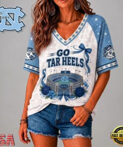North Carolina Tar Heels NCAA Floral Stadium Bow V Neck 3D T Shirt, NCAA V Neck Fan Shirt North Carolina Tar Heels Ncaa Floral Stadium Bow V Neck 3D T Shirt