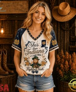 Notre Dame Fighting Irish NCAA Bow and Floral Team Spirit V Neck T Shirt, NCAA V Neck Fan Shirt Notre Dame Fighting Irish Ncaa Bow And Floral Team Spirit V Neck T Shirt