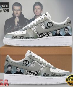 Oasis Live '25 World Tour Grey Britpop Rock Band Graphic Air Force 1 Shoes Sneakers, Music Lover AF1 Shoes Oasis Live 25 World Tour Grey Britpop Rock Band Graphic Air Force 1 Shoes Sneakers