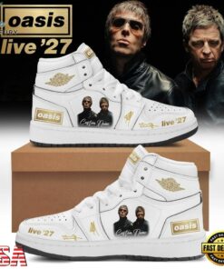 Oasis Live ’27 Limited Edition Signature White Air Jordan 1 Shoes, Music AJ1 Sneakers Oasis Live 27 Limited Edition Signature White Air Jordan 1 Shoes