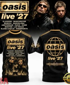Oasis Live 27 The Band With The 3 Stripes Graphic Black T Shirt, Trending Music 3D Tee Oasis Live 27 The Band With The 3 Stripes Graphic Black T Shirt