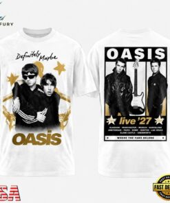 Oasis Live 27 The Band With The 3 Stripes Graphic White T Shirt, Trending Music 3D Tee Oasis Live 27 The Band With The 3 Stripes Graphic White T Shirt