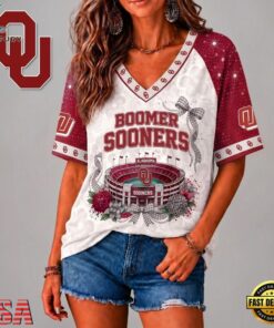 Oklahoma Sooners NCAA Floral Stadium Bow V Neck 3D T Shirt, NCAA V Neck Fan Shirt Oklahoma Sooners Ncaa Floral Stadium Bow V Neck 3D T Shirt