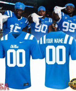 Ole Miss Rebels Custom Powder Blue Football Jersey, Fashion Football Jersey Ole Miss Rebels Custom Powder Blue Football Jersey