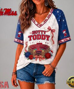 Ole Miss Rebels NCAA Floral Stadium Bow V Neck 3D T Shirt, NCAA V Neck Fan Shirt Ole Miss Rebels Ncaa Floral Stadium Bow V Neck 3D T Shirt