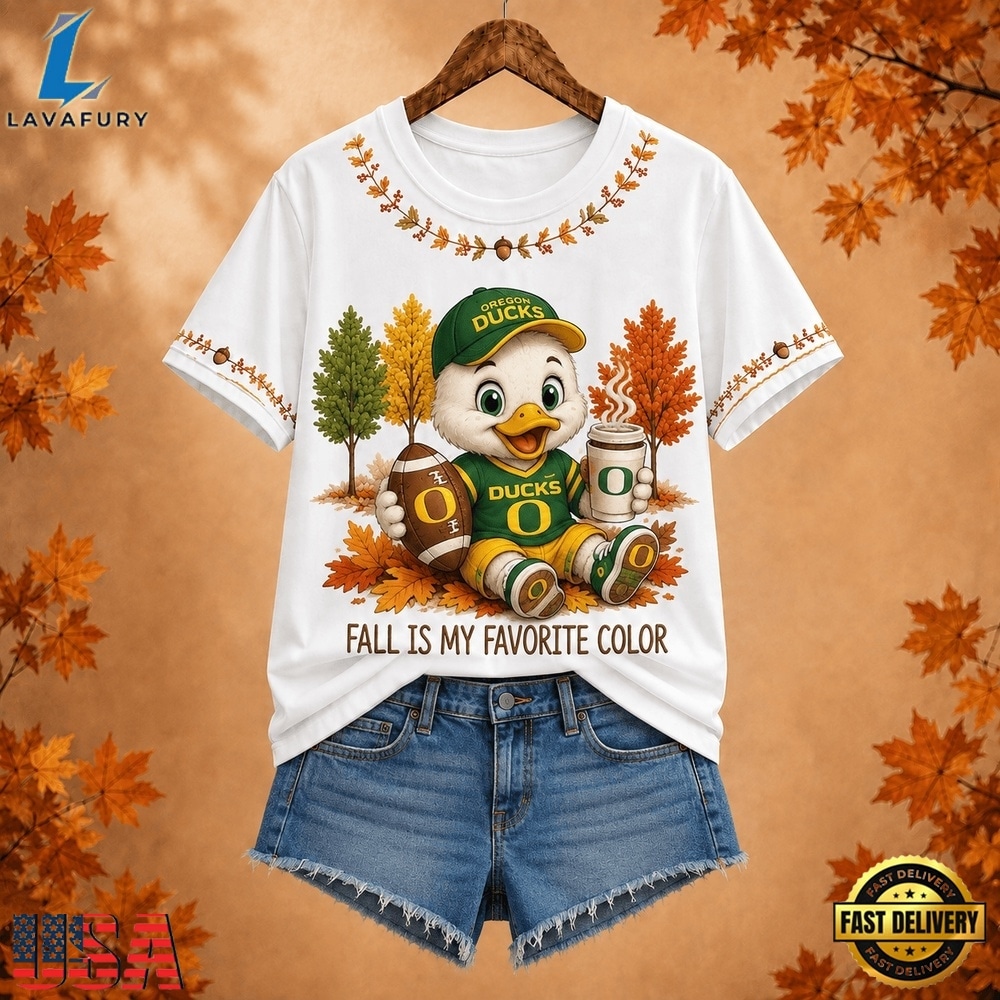 Oregon Ducks NCAA Fall Is My Favorite Color Football Unisex 3D Shirt, NCAA 3D Graphic Tee Oregon Ducks Ncaa Fall IS MY Favorite Color Football Unisex 3D Shirt