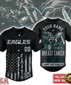 Philadelphia Eagles NFL Breast Cancer Hope Over Fear Baseball Jersey, NFL Baseball Shirt Philadelphia Eagles Nfl Breast Cancer Hope Over Fear Baseball Jersey