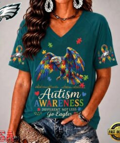 Philadelphia Eagles NFL Different, Not Less Autism Awareness V neck T Shirt, NFL Team V Neck Tee Philadelphia Eagles Nfl Different Not Less Autism Awareness V Neck T Shirt