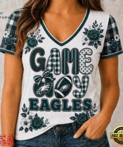Philadelphia Eagles NFL Football Flowers Team Pride V Neck T Shirt, NFL Team V Neck Tee Philadelphia Eagles Nfl Football Flowers Team Pride V Neck T Shirt
