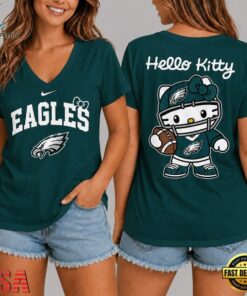 Philadelphia Eagles NFL Hello Kitty Football V Neck T Shirt, NFL Team V Neck Tee Philadelphia Eagles Nfl Hello Kitty Football V Neck T Shirt