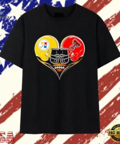 Pittsburgh Steelers and Texas Tech Red Raiders Football Heart T Shirt, Trendy 2D Print Shirt Pittsburgh Steelers And Texas Tech Red Raiders Football Heart T Shirt