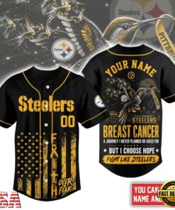 Pittsburgh Steelers NFL Breast Cancer Hope Over Fear Baseball Jersey, NFL Baseball Shirt Pittsburgh Steelers Nfl Breast Cancer Hope Over Fear Baseball Jersey