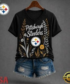 Pittsburgh Steelers NFL Floral Garden V Neck T Shirt, NFL Team V Neck Tee Pittsburgh Steelers Nfl Floral Garden V Neck T Shirt