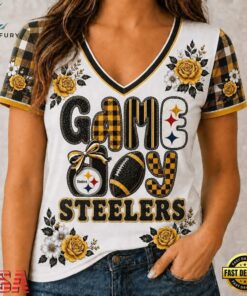 Pittsburgh Steelers NFL Football Flowers Team Pride V Neck T Shirt, NFL Team V Neck Tee Pittsburgh Steelers Nfl Football Flowers Team Pride V Neck T Shirt