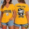 Pittsburgh Steelers NFL Hello Kitty Football V Neck T Shirt, NFL Team V Neck Tee Pittsburgh Steelers Nfl Hello Kitty Football V Neck T Shirt