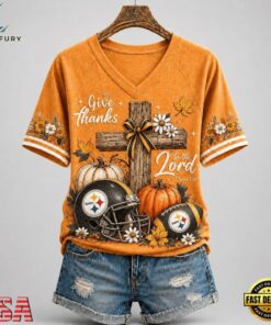 Pittsburgh Steelers NFL Thanksgiving Faith And Football V Neck T Shirt, NFL Team V Neck Tee Pittsburgh Steelers Nfl Thanksgiving Faith And Football V Neck T Shirt