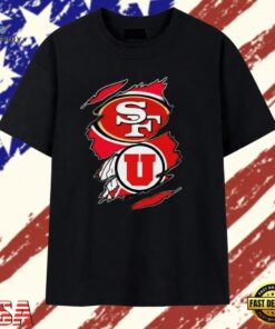San Francisco 49ers and Utah Utes Ripped Logo T Shirt, Trendy 2D Print Shirt San Francisco 49ers And Utah Utes Ripped Logo T Shirt