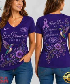 San Francisco 49ers NFL Alzheimer’s Awareness Month V neck T Shirt, NFL Team V Neck Tee San Francisco 49ers Nfl Alzheimer S Awareness Month V Neck T Shirt