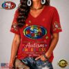 San Francisco 49ers NFL Different, Not Less Autism Awareness V neck T Shirt, NFL Team V Neck Tee San Francisco 49ers Nfl Different Not Less Autism Awareness V Neck T Shirt