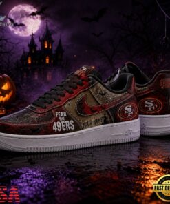 San Francisco 49ers NFL Fear The Team Halloween Air Force 1 Shoes Sneakers, NFL Fan AF1 Shoes San Francisco 49ers Nfl Fear The Team Halloween Air Force 1 Shoes Sneakers
