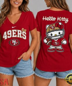 San Francisco 49ers NFL Hello Kitty Football V Neck T Shirt, NFL Team V Neck Tee San Francisco 49ers Nfl Hello Kitty Football V Neck T Shirt