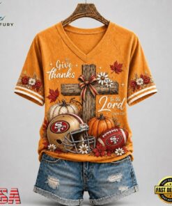 San Francisco 49ers NFL Thanksgiving Faith And Football V Neck T Shirt, NFL Team V Neck Tee San Francisco 49ers Nfl Thanksgiving Faith And Football V Neck T Shirt
