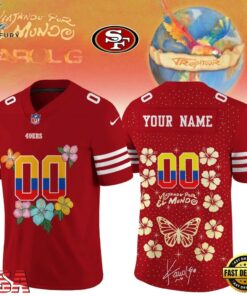 San Francisco 49ers x Karol G VIAJANDO POR EL MUNDO TROPITOUR Signature Football Jersey, Fashion Football Jersey San Francisco 49ers X Karol G Viajando Por EL Mundo Tropitour Signature Football Jersey