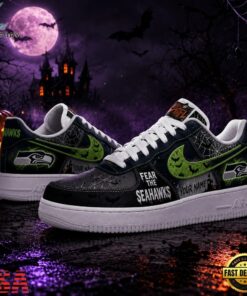 Seattle Seahawks NFL Fear The Team Halloween Air Force 1 Shoes Sneakers, NFL Fan AF1 Shoes Seattle Seahawks Nfl Fear The Team Halloween Air Force 1 Shoes Sneakers