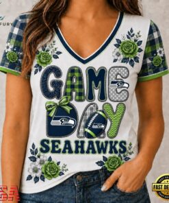 Seattle Seahawks NFL Football Flowers Team Pride V Neck T Shirt, NFL Team V Neck Tee Seattle Seahawks Nfl Football Flowers Team Pride V Neck T Shirt