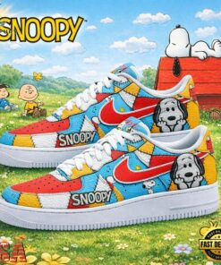 Snoopy Peanuts Patchwork Custom Air Force 1 Shoes, Cute Cartoon Graphic Sneakers, Music Lover AF1 Shoes Snoopy Peanuts Patchwork Custom Air Force 1 Shoes Cute Cartoon Graphic Sneakers