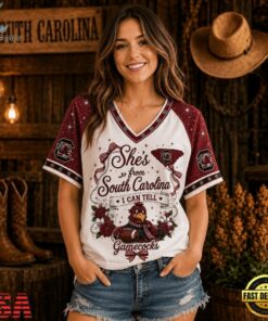 South Carolina Gamecocks NCAA Bow and Floral Team Spirit V Neck T Shirt, NCAA V Neck Fan Shirt South Carolina Gamecocks Ncaa Bow And Floral Team Spirit V Neck T Shirt
