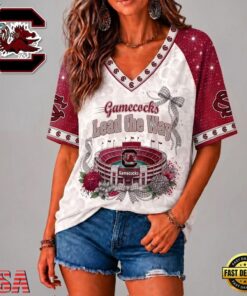 South Carolina Gamecocks NCAA Floral Stadium Bow V Neck 3D T Shirt, NCAA V Neck Fan Shirt South Carolina Gamecocks Ncaa Floral Stadium Bow V Neck 3D T Shirt