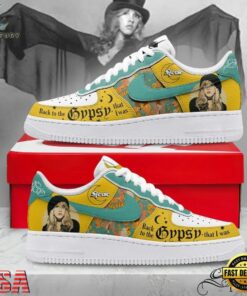 Stevie Nicks Custom Air Force 1 Shoes, Gypsy Lyrics Yellow Teal Graphic Sneakers, Music Lover AF1 Shoes Stevie Nicks Custom Air Force 1 Shoes Gypsy Lyrics Yellow Teal Graphic Sneakers
