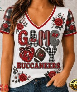 Tampa Bay Buccaneers NFL Football Flowers Team Pride V Neck T Shirt, NFL Team V Neck Tee Tampa Bay Buccaneers Nfl Football Flowers Team Pride V Neck T Shirt