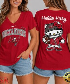 Tampa Bay Buccaneers NFL Hello Kitty Football V Neck T Shirt, NFL Team V Neck Tee Tampa Bay Buccaneers Nfl Hello Kitty Football V Neck T Shirt